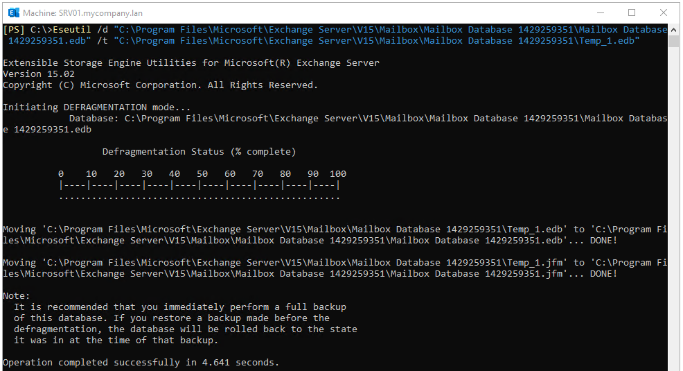 run the EseUtil d PowerShell command 